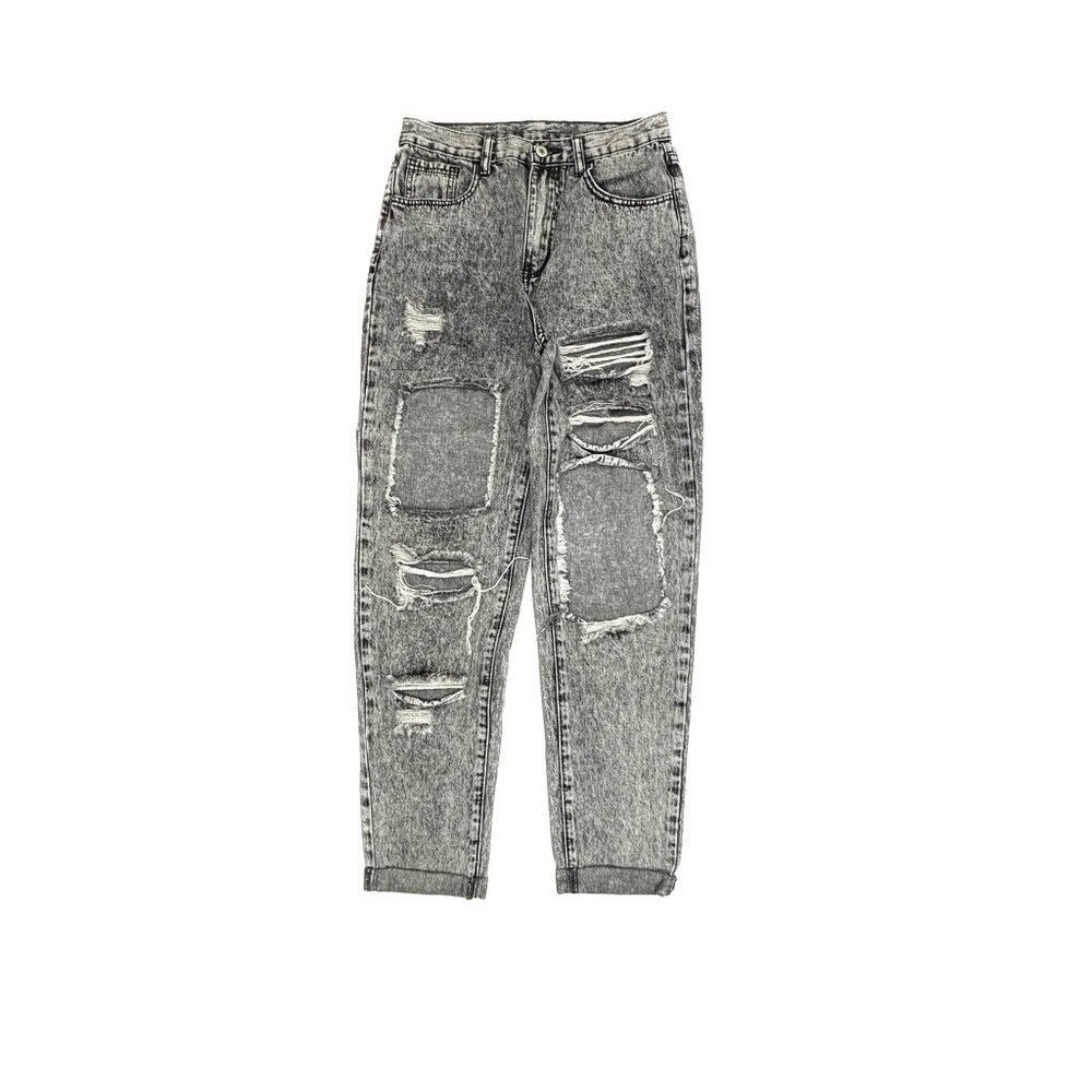 SHEIN Distressed Cuffed Straight leg Womens size M Black‎ Acid Wash Denim jeans